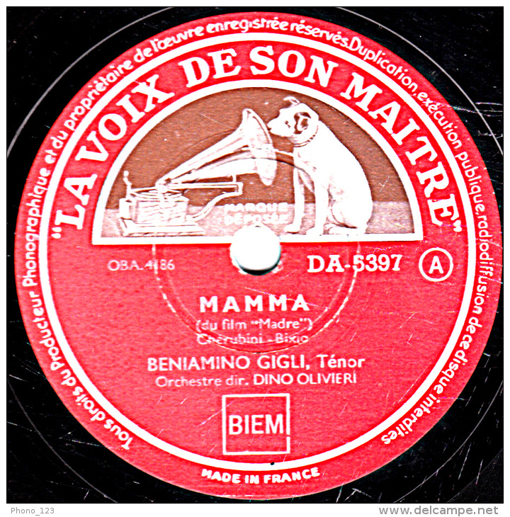 78 Trs - 25 Cm - état TB -  BENIAMINO GICLI - MAMMA - SE VUOI GODER LA VITA - 78 Rpm - Schellackplatten