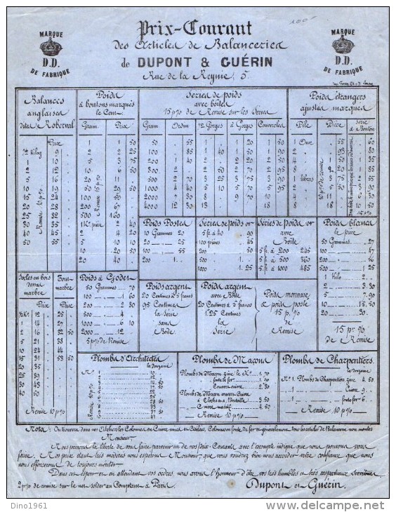 VP3477 - Document Commercial - Articles De Balancerier De DUPONT & GUERIN à PARIS Rue De La Reynie - 1800 – 1899