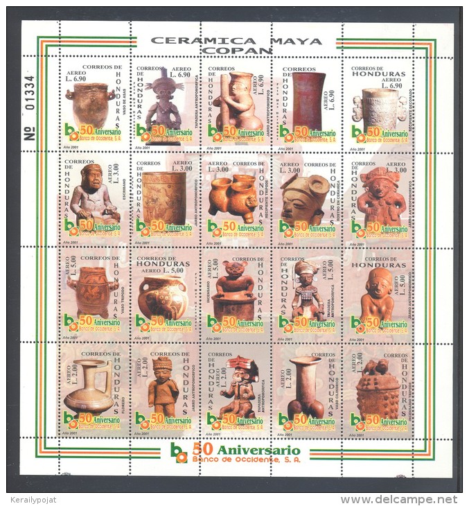 Honduras - 2001 Mayan Ceramics From Copán Sheet MNH__(THB-459) - Honduras