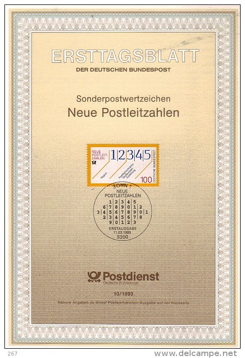 ALLEMAGNE  Carte  Notice 1er Jour  1993  Codes  Postaux Poste - Poste