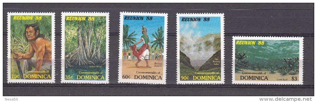 Dominica 1988 Mi Nr  1086, 1088, 1089, 1090, 1091 Toerisme Reunion 88 ( 1 Zegel Ontbreekt) - Dominica (1978-...)