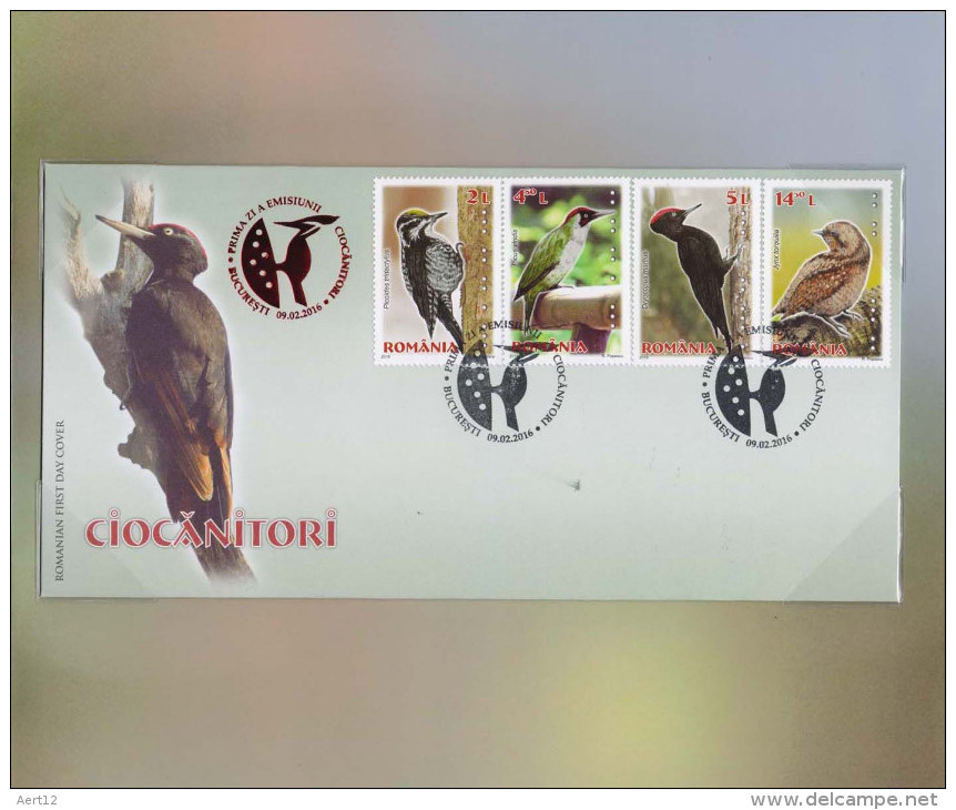 ROMANIA, 2016, WOODPECKERS, Birds, Animals, special stamp in philatelic album + FDC, MNH (**), LPMP 2093a