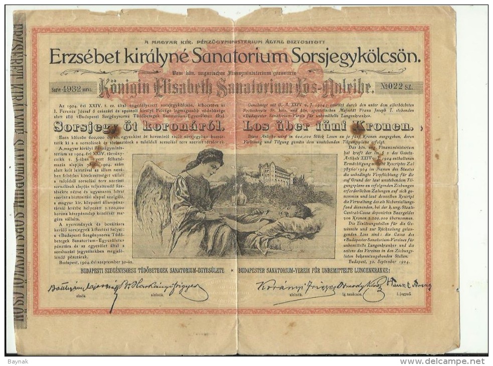 AUSTRIA - HUNGARY   --  KONIGIN ELISABETH SANATORIUM LOS - ANLEIHE  --  FUR LUNGENKRANKHE  --  TUBERCULOSE  --  1904 - Sonstige & Ohne Zuordnung