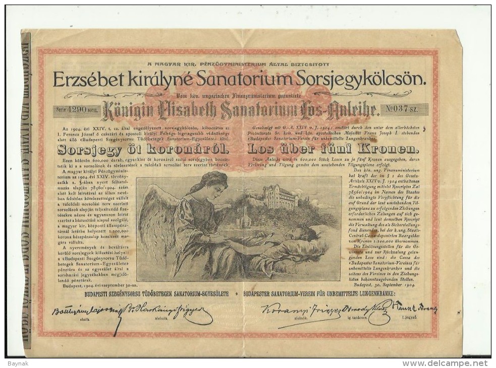 AUSTRIA - HUNGARY   --  KONIGIN ELISABETH SANATORIUM LOS - ANLEIHE  --  FUR LUNGENKRANKHE  --  TUBERCULOSE  --  1904 - Sonstige & Ohne Zuordnung