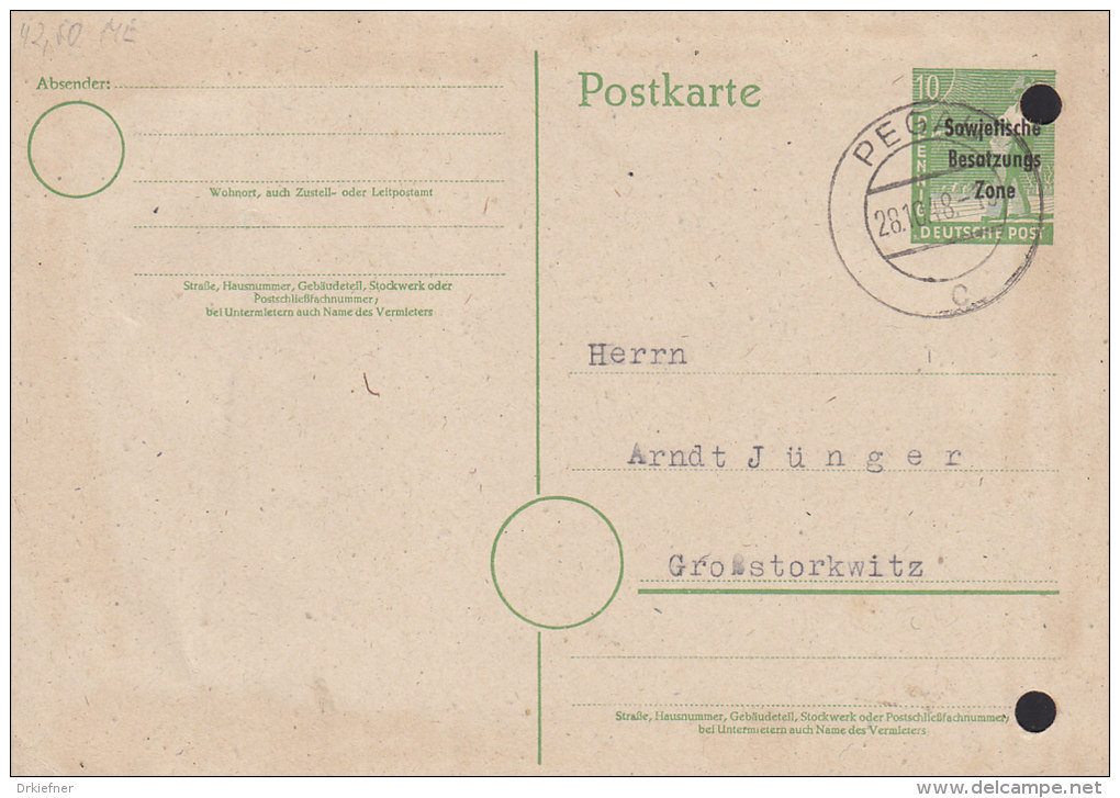 AllBes. SowjZone P 30 Gestempelt: Pegau, SBZ-Aufdruck Auf P 961 1948 - Altri & Non Classificati