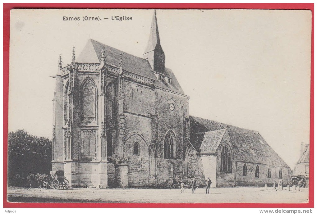 CPA * 61 * EXMES *1900*  L'Eglise * ANimation *** VOIR Scan Recto/verso ** - Exmes