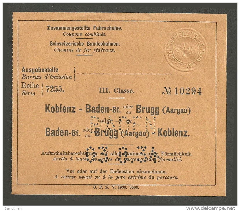 QX637 3kl Baden - Brugg (Aargau) - Koblenz 1934 Ausgbf Baden - Europa