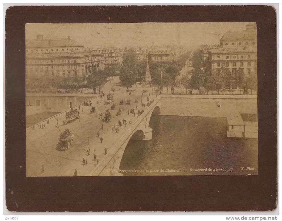 Real Photo - Paris - Perspective De La Place Du Chatelet Et Du Boulevard De Strasbourg - Tramway - 1890 - Autres & Non Classés