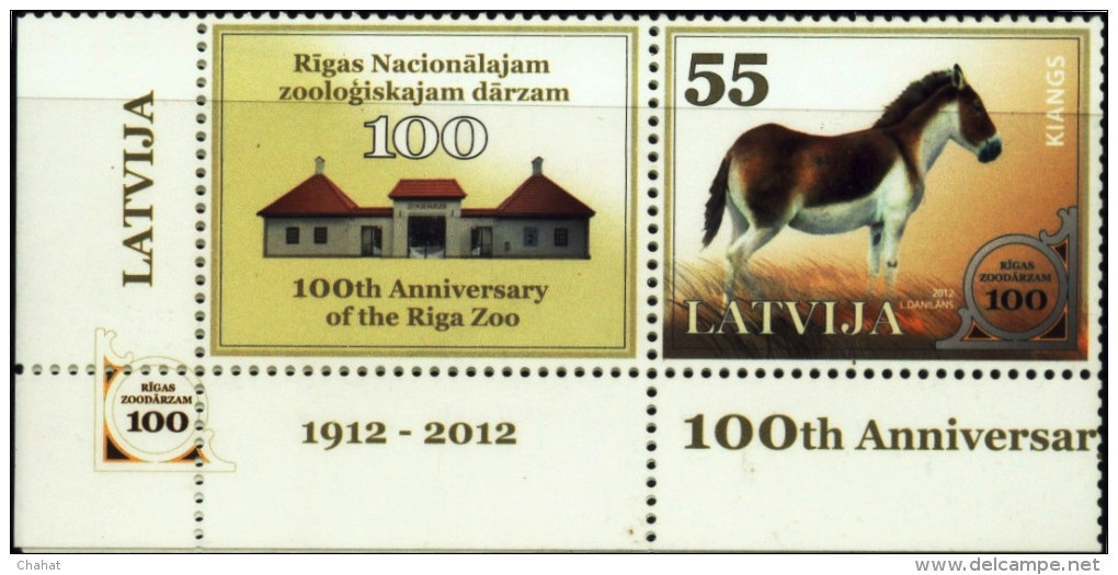 WILD LIFE-DONKEYS-100 YEARS OF THE RIGA ZOO-LATVIA-2012-SETENANT PAIR-MNH-B9-234 - Burros Y Asnos