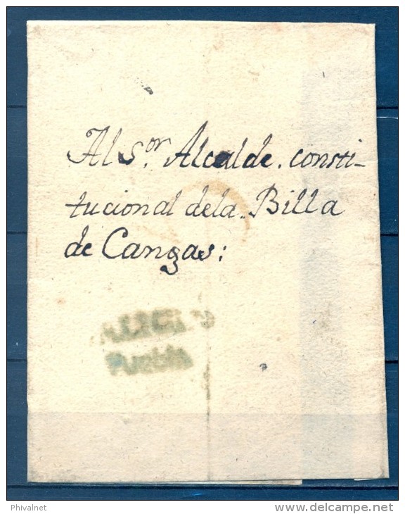 1825 - 63 , CORUÑA, ENVUELTA CIRCULADA ENTRE PUEBLA DE CARAMIÑAL Y CANGAS , MARCA TIZÓN Nº 1 - ...-1850 Prephilately