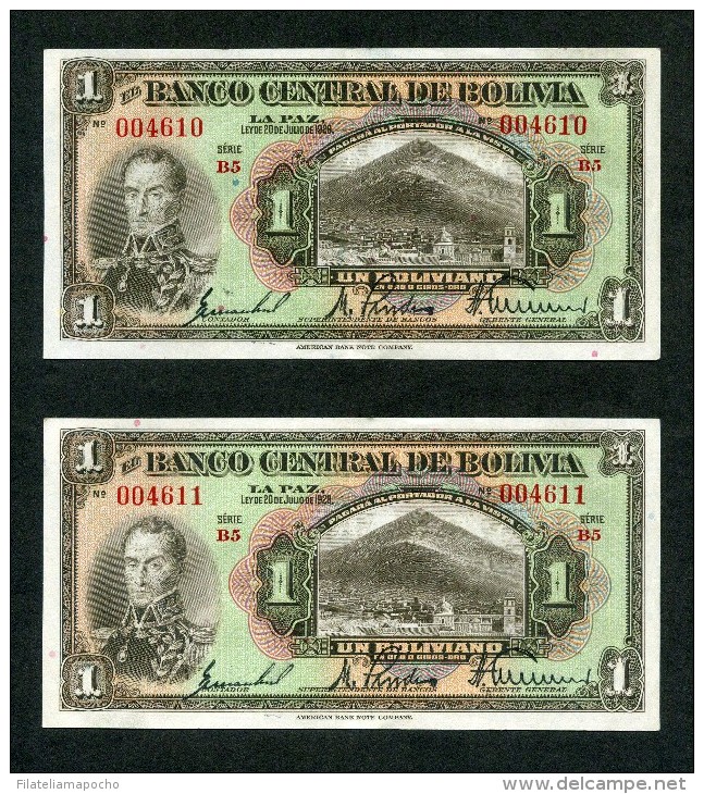BILLETES BOLIVIANOS DE 1 BOLIVIANO DE 1928. - Bolivie
