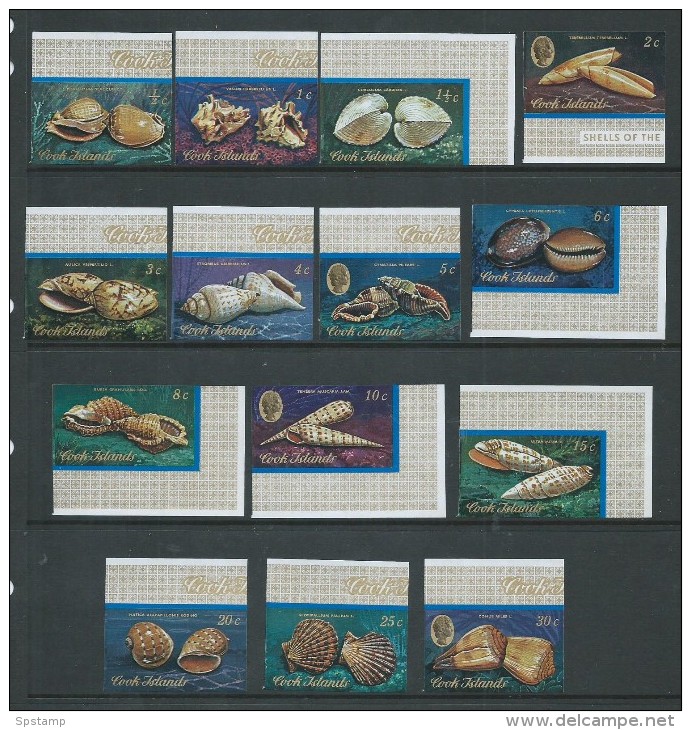 Cook Islands 1974 QEII Shell Definitives Part Set 14 To 30c Variety Imperforate Marginal MNH - Penrhyn