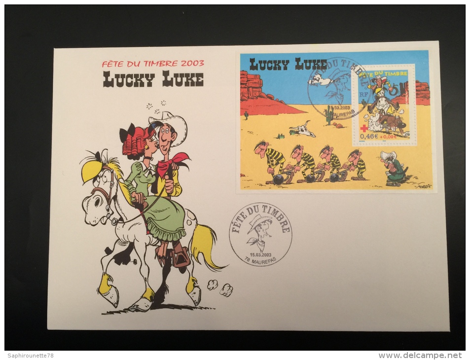 FRANCE - 2003 - BF 55 Sur Enveloppe 1er Jour (FDC) - Lucky Luke/Fête Du Timbre. - 2000-2009