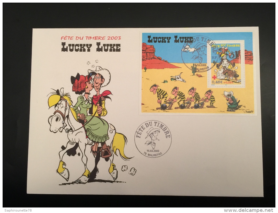 FRANCE - 2003 - BF 55 Sur Enveloppe 1er Jour (FDC) - Lucky Luke/Fête Du Timbre. - 2000-2009