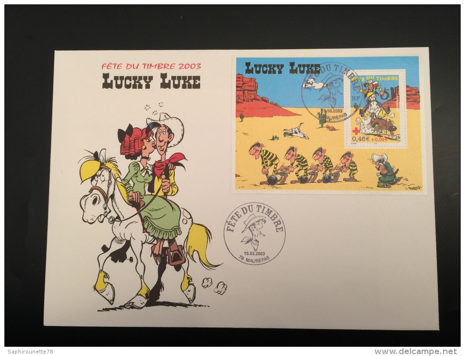 FRANCE - 2003 - BF 55 Sur Enveloppe 1er Jour (FDC) - Lucky Luke/Fête Du Timbre. - 2000-2009