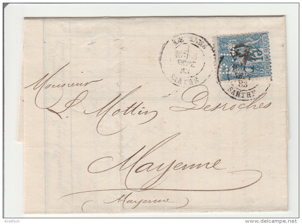 Sage Perforé PL Sur Lettre Le Mans 1883 - P. Talvande - 3 Scans - Autres & Non Classés