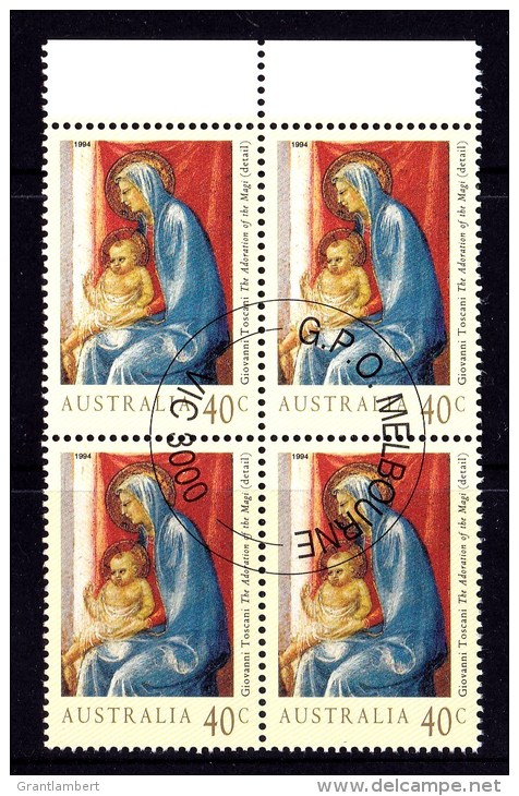 Australia 1994 Christmas 40c Adoration Of The Magi Marginal Block Of 4 CTO - Gebruikt