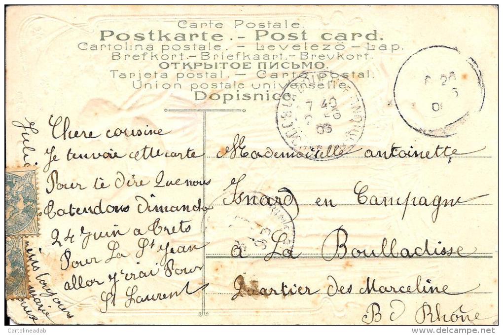 [DC2601] CPA - COPPIA - TENERO VIAGGIATORE - IN RILIEVO CON INSERTI DORATI - Viaggiata 1903 - Old Postcard - Couples