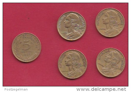 FRANCE, 1967, VF , 5 Circulated Coins Of 5 Centimes, Alu-Bronze, KM 933, C2897 - Andere & Zonder Classificatie