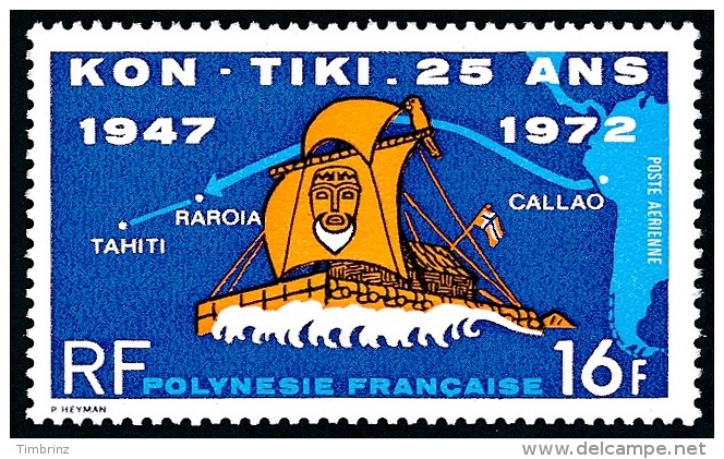 POLYNESIE 1972 - Yv. PA 64 ** TB  Cote= 16,00 EUR - Arrivée Du Kon-Tiki à Tahiti ..Réf.POL22812 - Ungebraucht