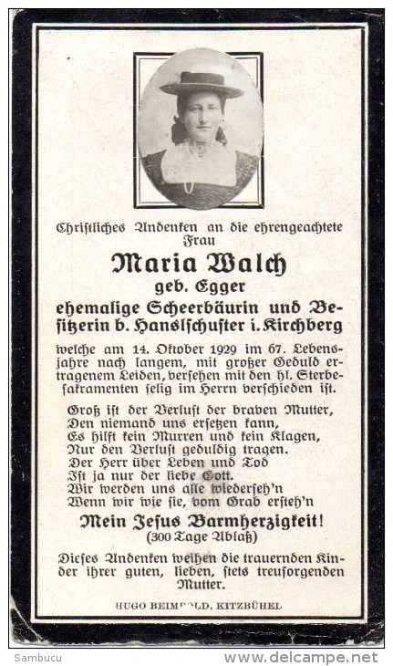 Andachtsbild Sterbebild - Maria Walch Geb. Egger Ehem. Scheerbäuerin In Kirchberg Gest,. 1929 - Religion &  Esoterik