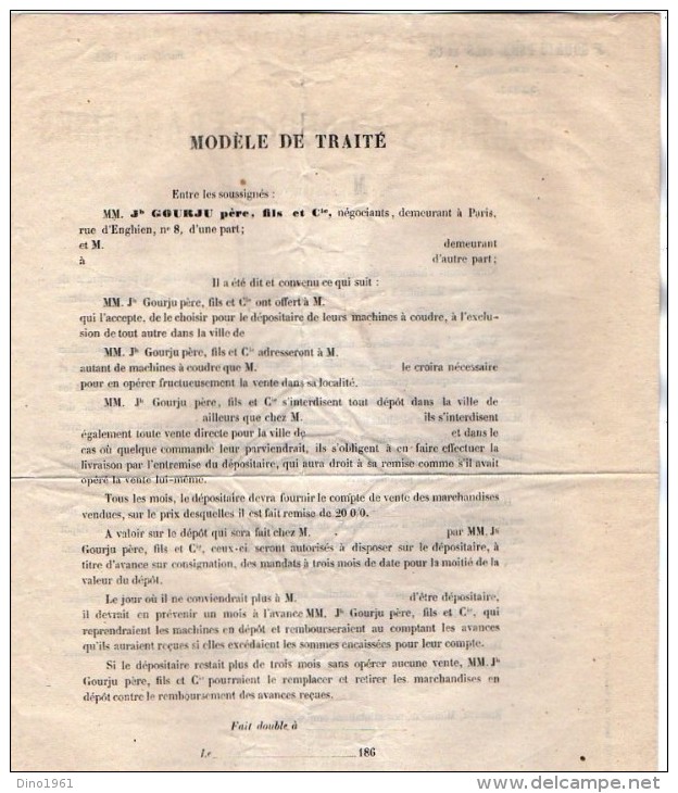 VP3498 - Document Commercial - Machines A Coudre Françaises J.GOURJU Père & Fils à PARIS Rue D´Enghien - 1800 – 1899