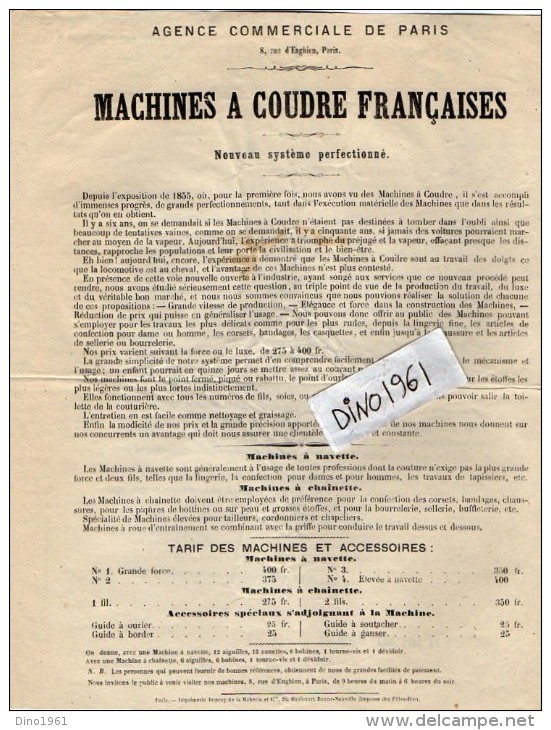 VP3498 - Document Commercial - Machines A Coudre Françaises J.GOURJU Père & Fils à PARIS Rue D´Enghien - 1800 – 1899