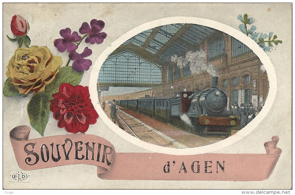 CPA Souvenir D´Agen - Vieux Train En Gare - Agen