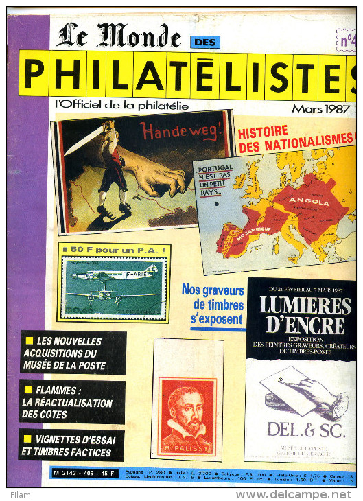 Le Monde Des Philatelistes N.406,3/87,graveurs Timbres,expertise Lettonie,plis Aero Accidenté,FRAMA,nationalisme Europe, - Français (àpd. 1941)