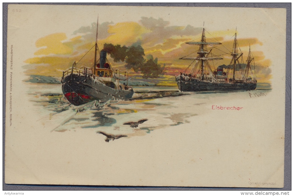 Eisbrecher Im Polareis Spitzbergen ? Color Litho 1900 Gelaufen Handels Dampfer Forschungsschiff ?  F. Nath  C20 - Rimorchiatori