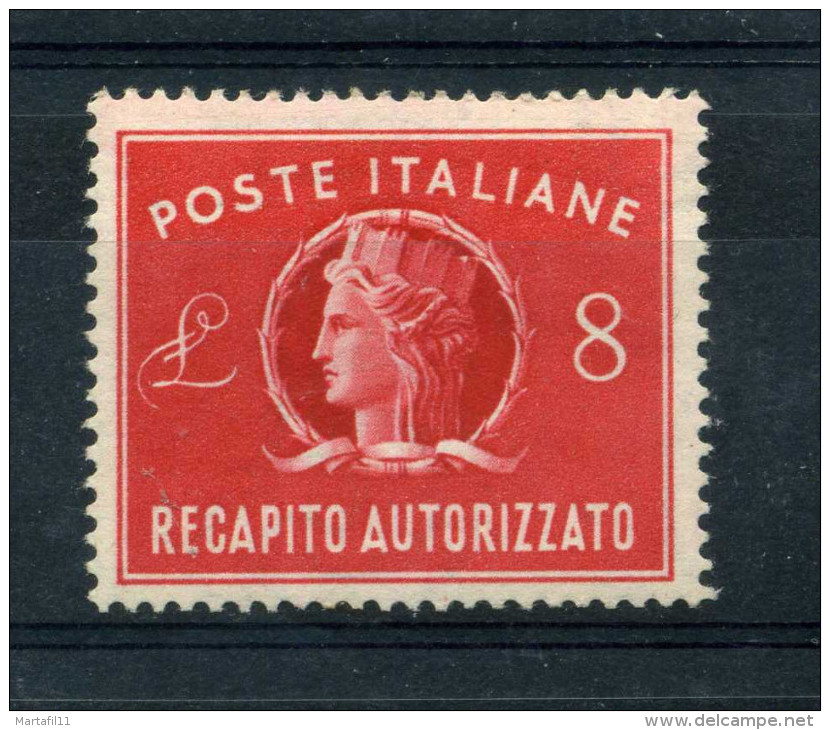 1947 REPUBBLICA REC. AUTORIZ. 8 LIRE FILIGRANA LETTERE MNH** - Varietà E Curiosità