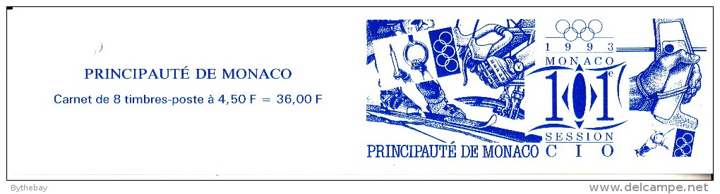 Monaco Booklet Scott #1879a Pane Of 8 4.50fr Emblem, Gymnastics, Judo, Fencing, Hurdles, Archery, Weights - 101st - Carnets