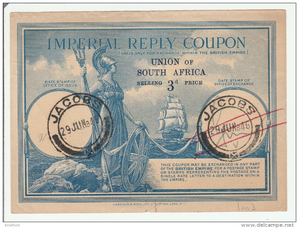 Imperial Coupon South Africa - Jacobs 1946 - Modèle Im3 - Reply IRC CRI IAS - Lettres & Documents