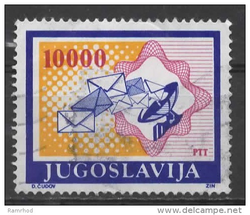 YUGOSLAVIA 1989 Air. Envelopes & Dish Aerial - 10000d. - Blue, Mauve And Yellow FU - Airmail