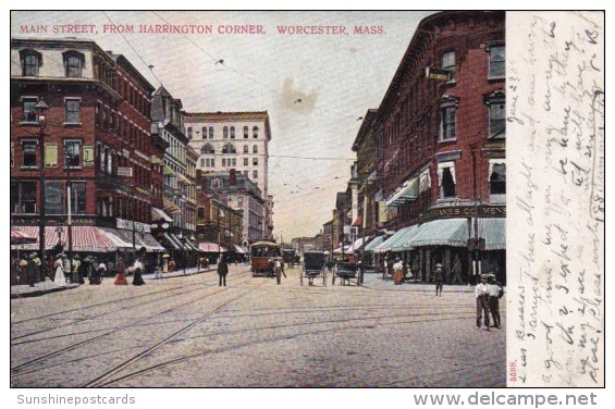 Trolleys On Main Street From Harrington Corner Worcester Massachusetts 1905 - Worcester