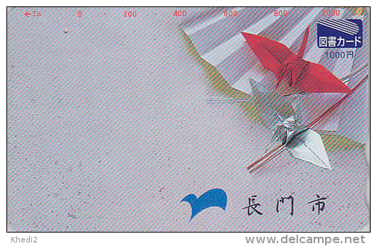 Carte Prépayée Japon - Jeu ORIGAMI - Cocotte En Papier & Eventail - Crane Paper Bird & Fan Japan Prepaid Tosho Card - 28 - Jeux