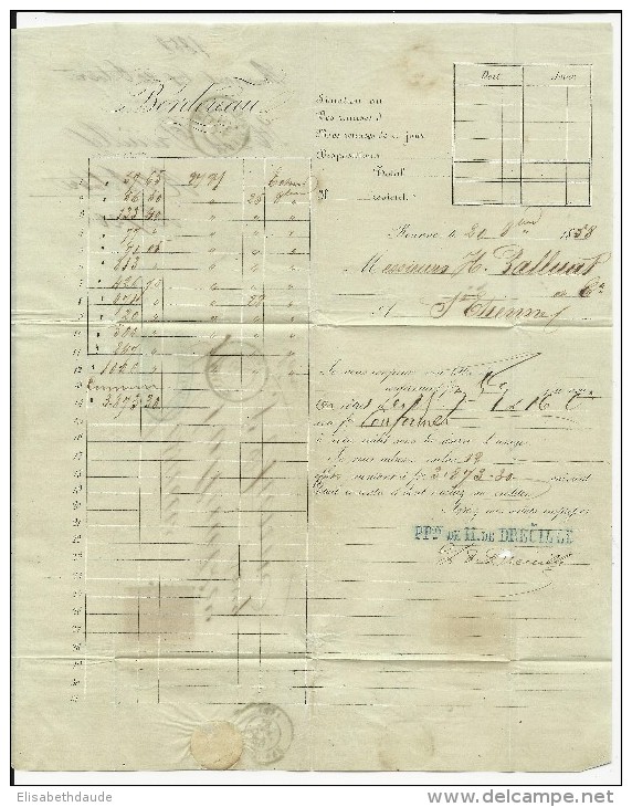 1858 - 80c NON DENTELE SEUL SUR LETTRE 3° ECHELON De ROANNE (LOIRE) Pour ST ETIENNE - 1853-1860 Napoleon III