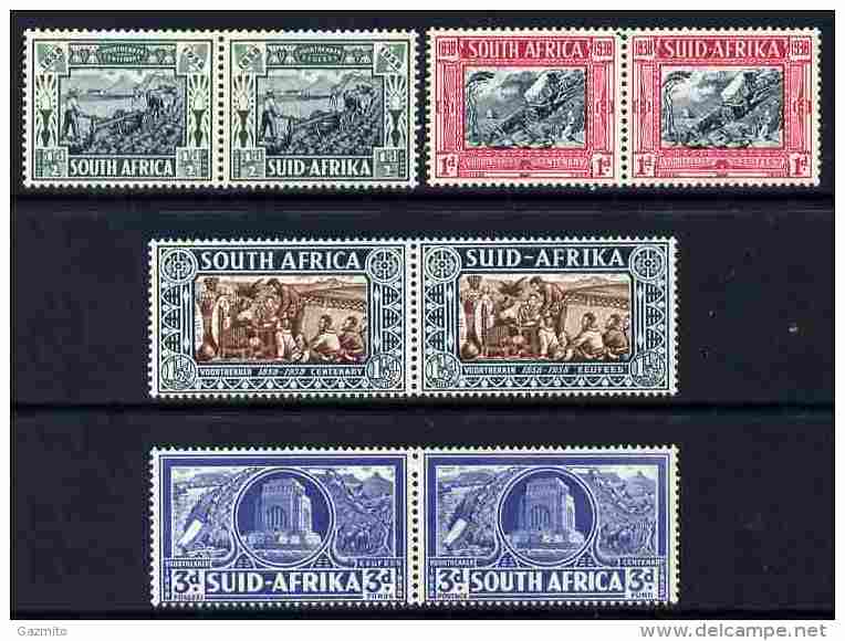 South Africa 1938, Voortrekker Mem Fund 4val. In Horiz Pairs, One 12dd Is Creased Otherwise Fine Unmounted Mint - Ungebraucht