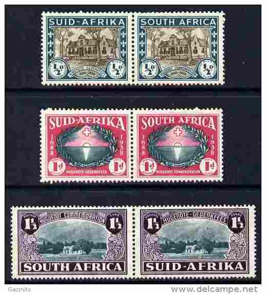 South Africa 1939, Huguenot 6val (3 Se-tenant Pairs) In Fine Mounted Mint Horiz Pairs - Unused Stamps