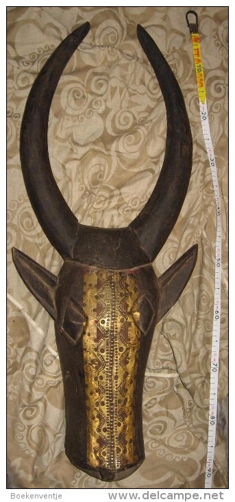 Prachtig Origineel Origineel Masker Voorstellende Een Buffel, Belegd Met Koper BAMBARA Masker Uit Mali / Burkina Faso - Art Africain