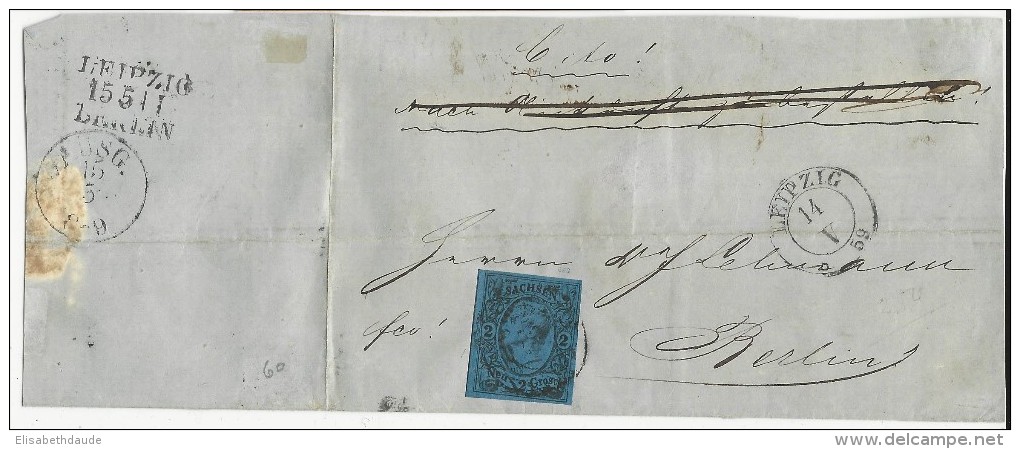 1859 - SACHSEN - 2 Ngr. Sur LETTRE INCOMPLETE De LEIPZIG Pour BERLIN - Saxe