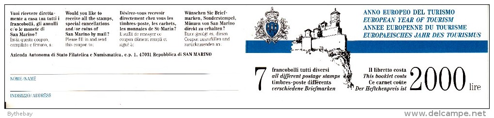 San Marino Booklet Scott #1209a Pane Of 7 Tourism: Statues, Palace, Flag, Map Of Italy, Mt. Titano, Rocca Guaito - Carnets