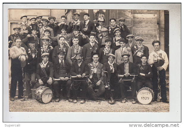 RT28.772 SAÔNE- ET-LOIRE.  CHAGNY.CARTE-PHOTO ORIGINALE  D'UN  GROUPE DE CONSCRITS DE CHAGNY EN 1929.TAMBOURS. CLAIRONS - Chagny