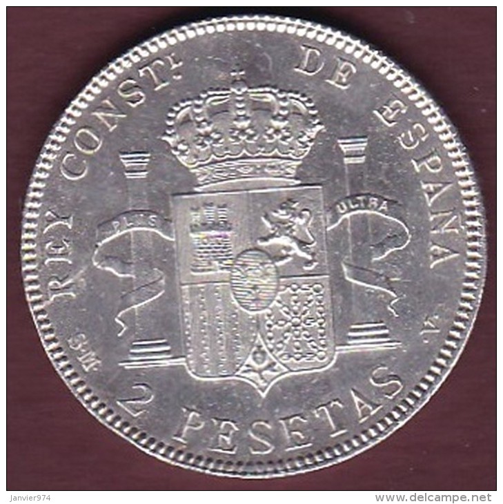 ESPAGNE. 2 PESETAS 1905 SM. V (*19*05). ALPHONSE XIII. ARGENT.SUP/XF++ - Premières Frappes