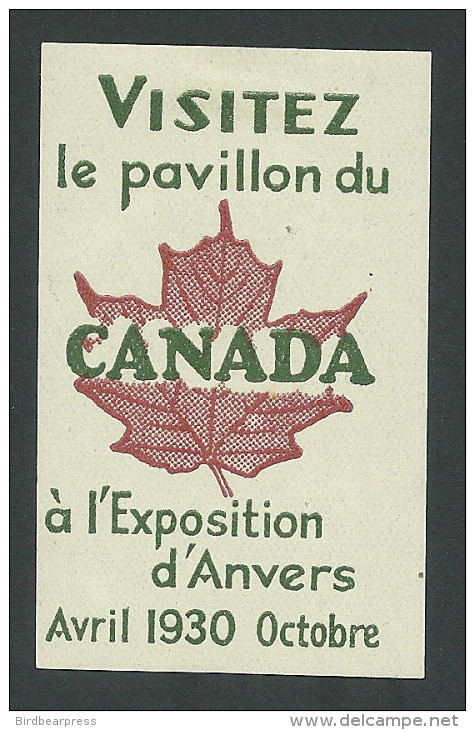 C2-13 CANADA 1930 Exposition D’Anvers Pavillon Du Canada MLH - Werbemarken (Vignetten)