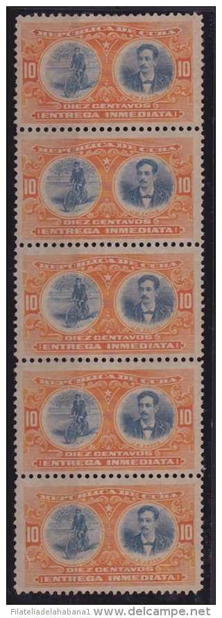 1910-122. CUBA. REPUBLICA 1911 Ed.189. 10c JOSE MAYIA RODRIGUEZ SPECIAL DELIVERY BICYCLE. BLOCK 5 NO GUM. - Nuovi
