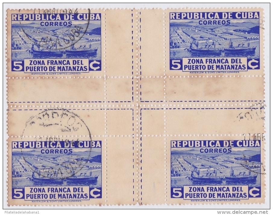 1936-175 CUBA. REPUBLICA. 1936. Ed.281CH. 5c ZONA FRANCA MATANZAS. CENTRO DE HOJA CENTER OF SHEET. USED. - Oblitérés