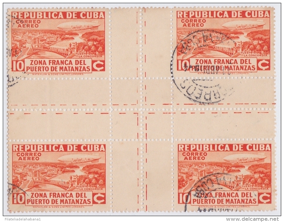 1936-181. CUBA. REPUBLICA 1936 Ed.287CH 10c ZEPPELIN MACON ZONA FRANCA MATANZAS CENTRO DE HOJA CENTER OF SHEET. USED. - Gebruikt