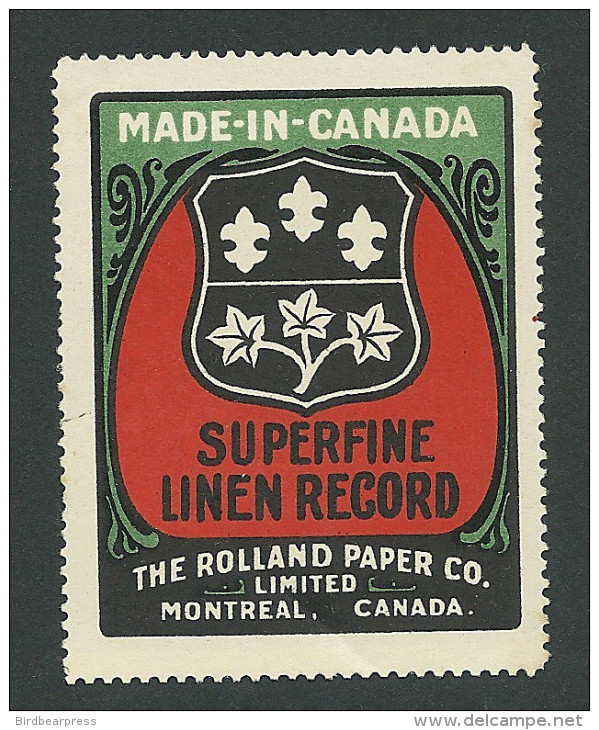 C4-18 CANADA Montreal Rolland Paper Company Advertising Stamp MNH Superfine - Werbemarken (Vignetten)