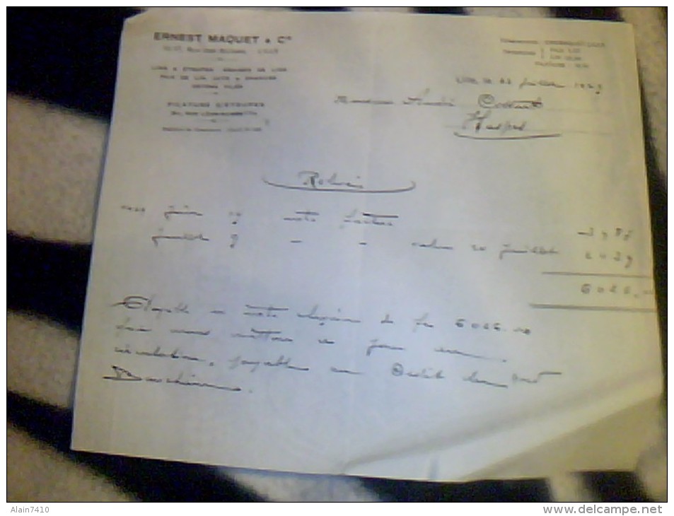 Vieux Papiers  Demi Facture Ernest Maquet & Cie Filature D Etoupe A L Ille    Annee D   Emission 1929 - Autres & Non Classés